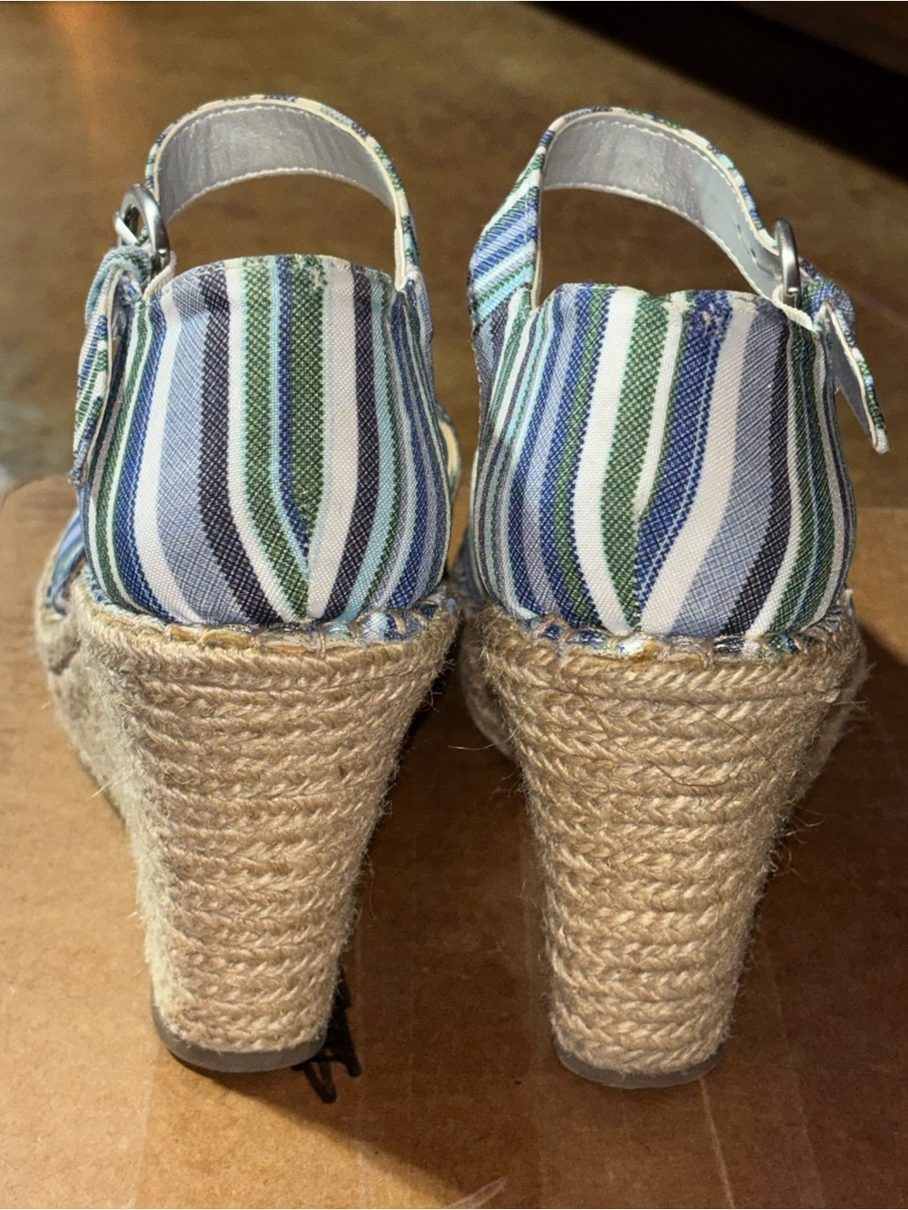 a.n.a Blue, Green & White Striped Espadrille Wedge Sandals - Picture 4 of 6